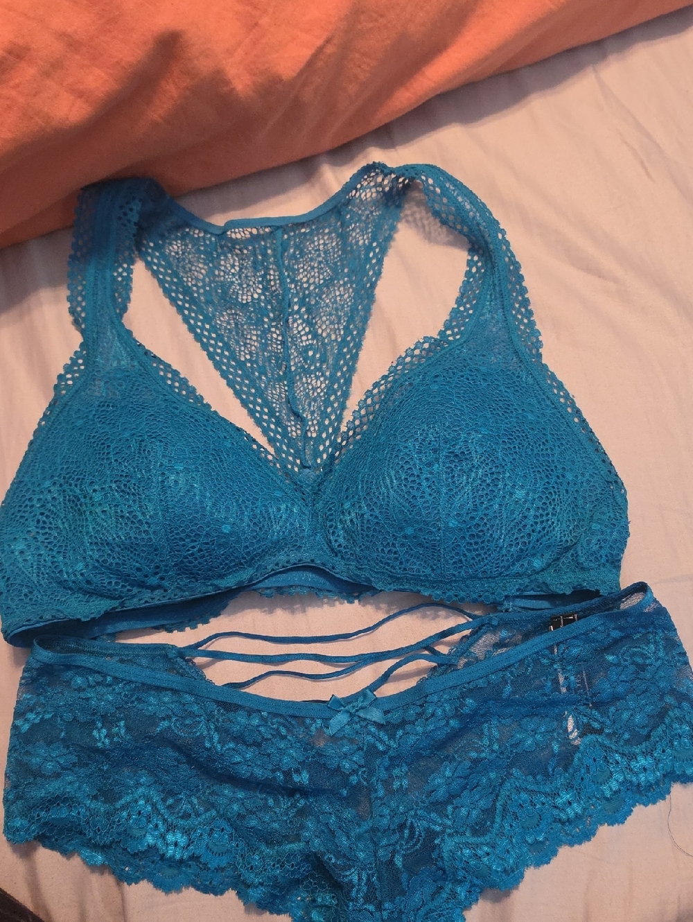 Victoria's Secret Teal Lace Bralette & Lace Hipster Set